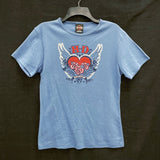 Girls Y2k '06 HARLEY DAVIDSON Blue Heart & Wings Graphic Tee T-Shirt Sz 2X