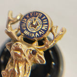 Vintage 10K Elks Club Pin w Garnet Eyes & Sterling Back, 0.34g Gold Weight