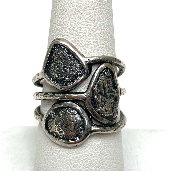 Sterling Silver PZ Stamped Vintage Modernist Textured Band Ring Size 8, 6.00g