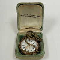 Antique Cylindre 10 Rubis Silver Case Pocket Watch W/ Fob Chain and Original Box