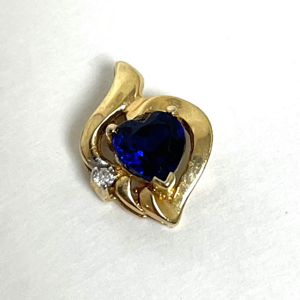 14K Yellow Gold Blue Sapphire & White Sapphire Accent Heart Pendant, 1.24g