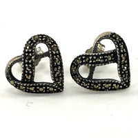 925 Sterling Silver Marcasite Heart Earrings 2.34 Grams