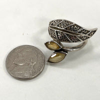 925 Sterling Silver Wrap Leaf Design Ring With Citrine 5.23 Grams SZ- 6 1/2