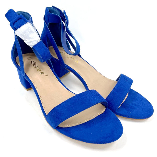 Allegra K Blue Faux Suede Ankle Strap Block Low Heel Sandals in Box Women's 9.5