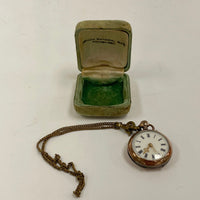 Antique Cylindre 10 Rubis Silver Case Pocket Watch W/ Fob Chain and Original Box