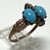 Antique Gold Filled Turquoise Color Glass & Glass Side Stones 2.83g SZ - 8 1/4