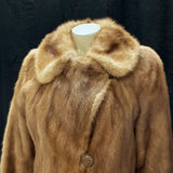 Wmns 60s Vintage Tan Brown Genuine Mink Fur Button Up Long Coat w/ Hat 38" Bust