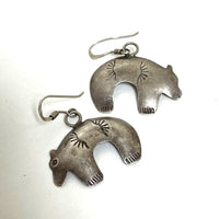 Sterling Silver Southwestern Design Bear Dangle Earrings, 2.54g