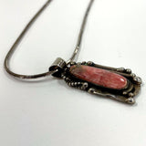 Vintage Sterling Silver Artisan Rhodochrosite Pendant Necklace w/Snake Chain 18"