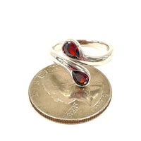 Size 7 Sterling Silver Facetted Double Garnet Teardrop Bypass Ring 2.95 grams