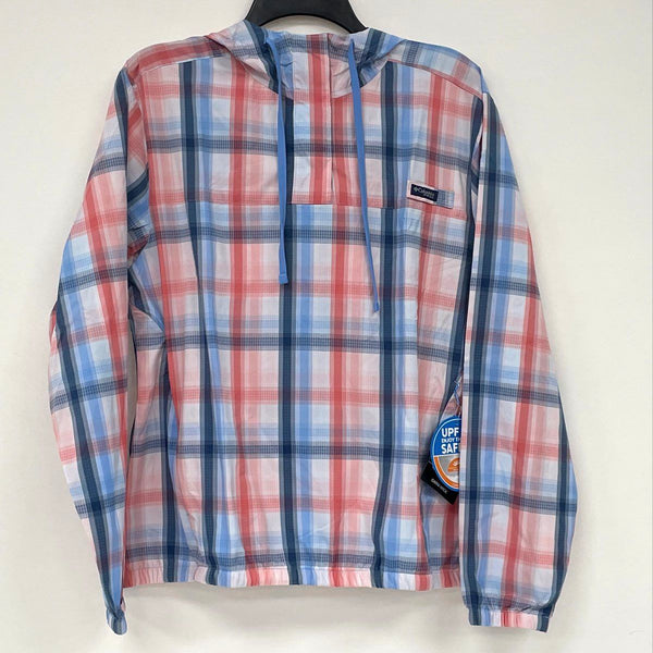 NWT Columbia Sportswear Pink Blue Plaid Super Tamiami SPF Hoodie Women’s Sz L