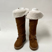 Michael Kors Fawn Tall Shearling Brown Boots w Buckle Accents sz 6M