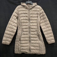 Wmns ADVENTURE Down Fill Muted Brown Hooded Packable Quilted Puffer Jacket Sz L