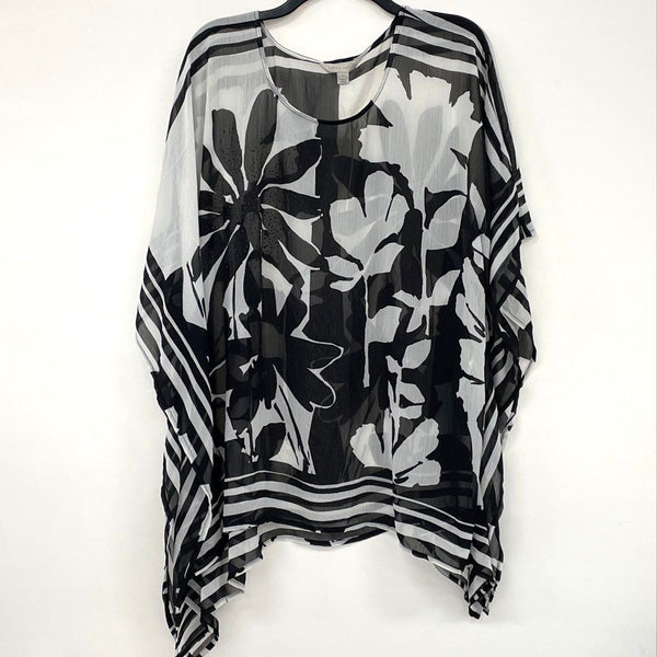 NWT Laura Ashley Black White Patterned See Through Blouse Women’s Sz XL
