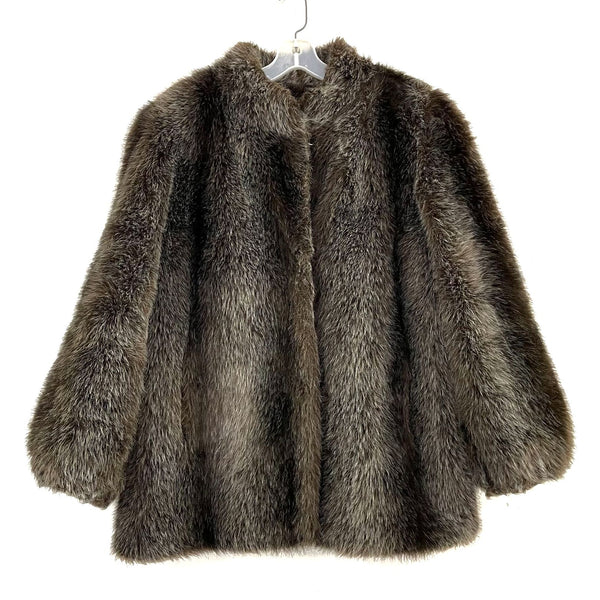 Wmns 70s Vintage HILLMOOR New York Brown Faux Raccoon Fur Coat Jacket 44" Bust