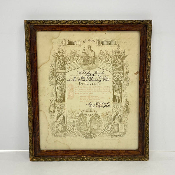 Antique Framed 1897 Catholic Confirmation Certificate from Reedsburg, WI