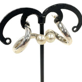 Unique Sterling Silver Oval Tube Twist Earrings w Light-Grey/Yellow Pearls 6.33g