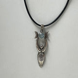 925 Sterling Silver Greek Goddess Gaia Pendant W/ Blue Topaz Stone W/ Black Cord