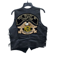 Wmns 90s Vintage Biker Battle Vest w HOG Harley Davidson Pins & Patches Sz 38