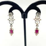 Silver Vintage-Style 6x4mm Pink Star Sapphire Dangle Earrings w CZ Accent 2.74g