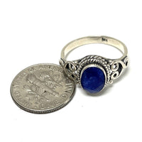 Sterling Silver Crystalline Blue Stone Ring Size 6 w/ Open Work Detailing 2.71g