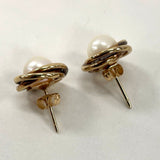 14K Yellow Gold Knot Stud Earrings With Pearls 2.08 Grams