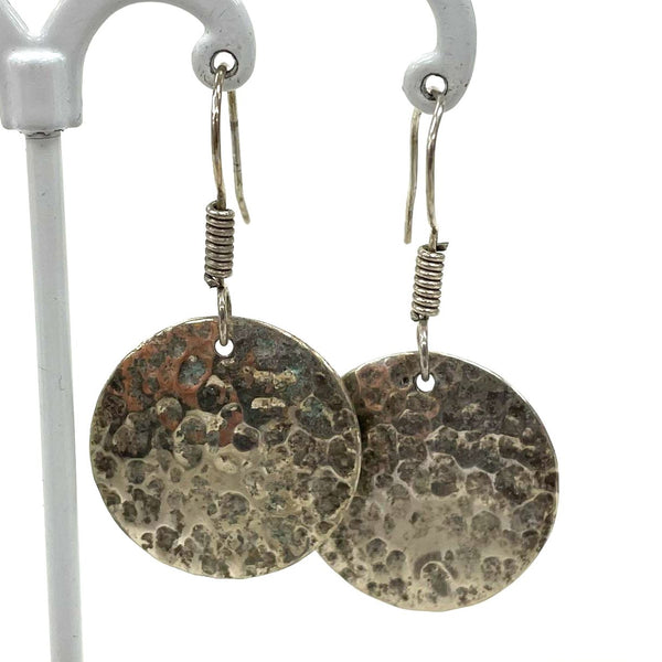 Daniela Taxco Sterling Silver Round Hammered Dangle Earrings, 6.86g