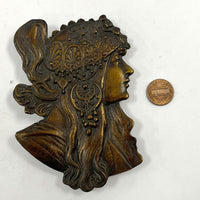 VNTG 70s Alphonse Mucha Art Nouveau Repro Bergamot Brass Works E-60 Belt Buckle