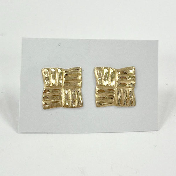 14K Yellow Gold Diamond Cut Squared Post Stud Earrings, 0.59g