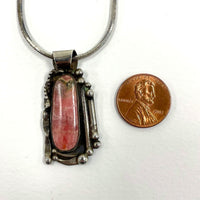 Vintage Sterling Silver Artisan Rhodochrosite Pendant Necklace w/Snake Chain 18"