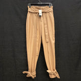 NWT Wmns LUCY PARIS Beige Vegan Faux Leather Paperbag Pants Sz M MSRP$98