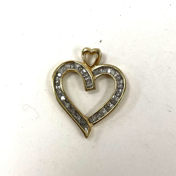 10K Yellow Gold Heart Shaped Pendant w/ Diamond Accents, 2.04g