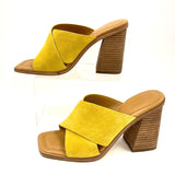 Marc Fisher LTD Barli Heeled Slip On Sandal Yellow Suede Women's Size 8.5