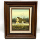 Framed Moody Building Landscape Painting Artist Signed