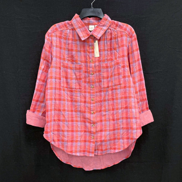 NWT Wmns Seen Worn Kept ANTHROPOLOGIE Pink Purple Plaid Button Up Shirt Sz 6