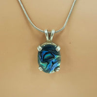 925 Sterling Silver Abalone Pendant And Earring Set With 16 Inch Snake Chain