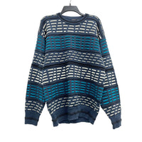 Mens 90s Vintage HEAD Wool Blue Textured Knit Funky Pullover Grandpa Sweater 44"