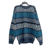 Mens 90s Vintage HEAD Wool Blue Textured Knit Funky Pullover Grandpa Sweater 44"