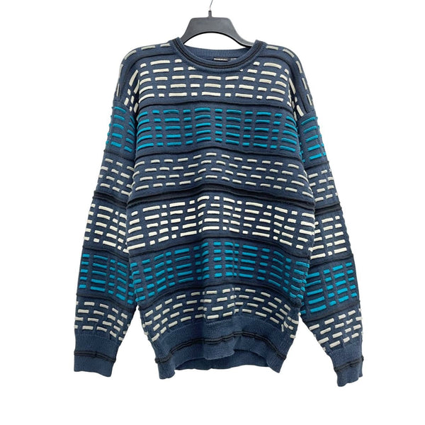 Mens 90s Vintage HEAD Wool Blue Textured Knit Funky Pullover Grandpa Sweater 44"