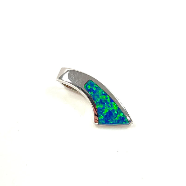 22mm 14K White Gold Lab Created Opal Inlay Abstract Curve Pendant 3.07 grams
