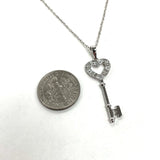 18" Sterling Silver Key Pendant Necklace with Diamond Accents, 2.06g