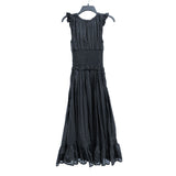 Wmns KIMCHI BLUE Black Olivia Smocked Goth Tiered Milkmaid Peasant Midi Dress S