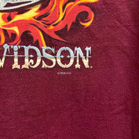 Mens Y2k HARLEY DAVIDSON Maroon Red Double Sided Biker Graphic Tee T-Shirt Sz L