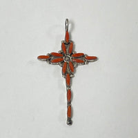 Vintage Sterling Silver Coral Petit Point Cross Pendant, 3.11g - Missing Stone