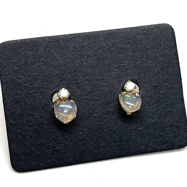 Lovely 10K Yellow Gold Opal & Cubic Zirconia Accent Post/Stud Earrings, 0.38g