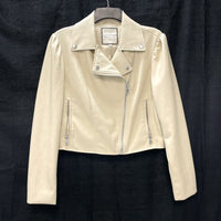 Wmns BAGATELLE Collection New York Cream Cropped Faux Leather Moto Jacket Sz M