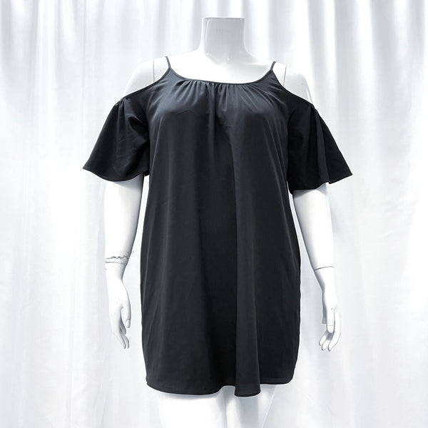 NWT Wmns French Connection Black Cold Shoulder Loose Fit Dress Sz M MSRP$98