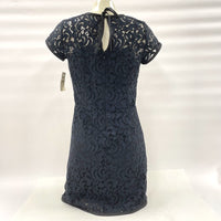 NWT LOFT Women's Sz 0p Black Navy Lace Overlay Short Sleeve Dress