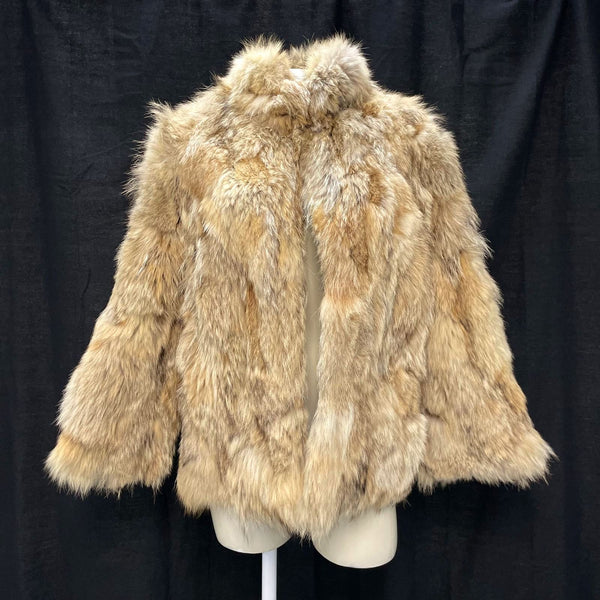 Wmns 60s Vintage A.J. UGENT Tan Genuine Coyote Fur Mock Neck Jacket 40" Bust