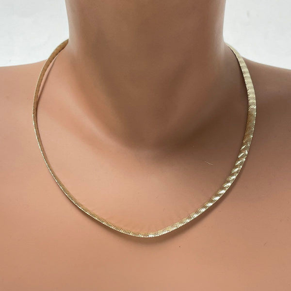 Yellow Gold Over 925 18 Inch Textured Omega Necklace